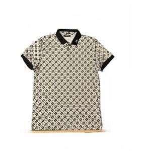 J.Lindeberg Men's Black and White Patterned Polo Golf Shirt Large